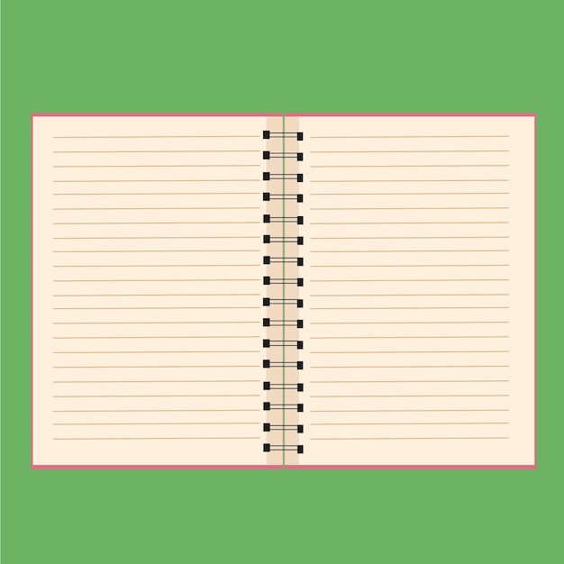 notitieboekje in platte stijlgeopende notitieboekje op veren in vector