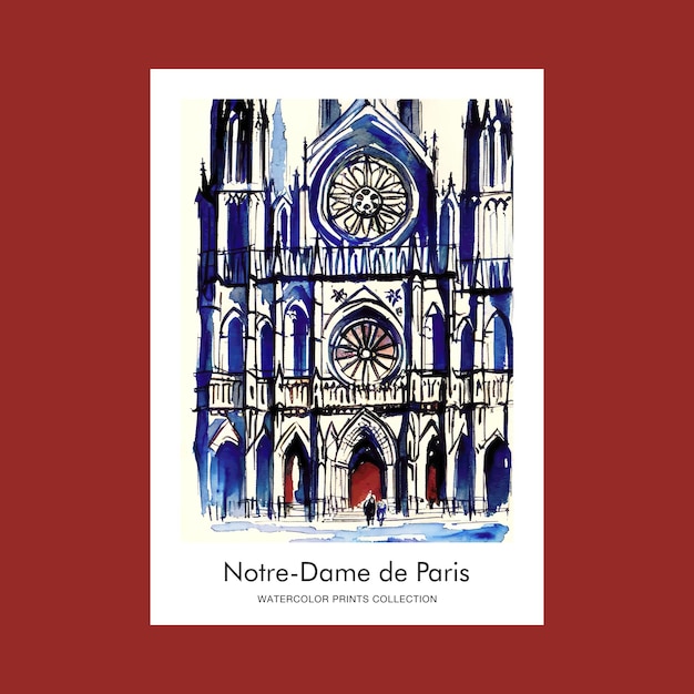 Vector notre dame de paris watercolor artisic painting