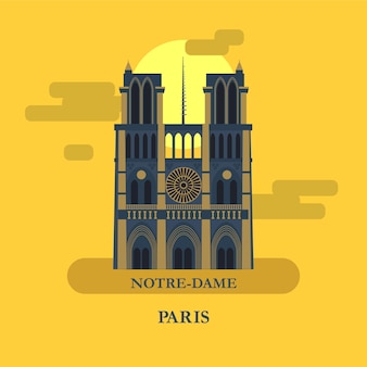 Notre dame a parigi. illustrazione vettoriale. la famosa cattedrale di notre dame. cattedrale al sole su sfondo giallo.