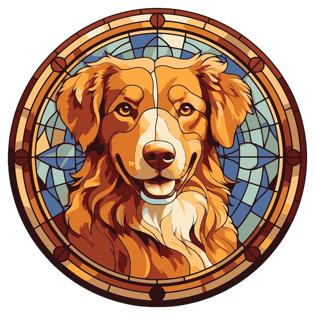 Vector nova scotia duck tolling retriever dog breed watercolor stained glass colorful painting illustration