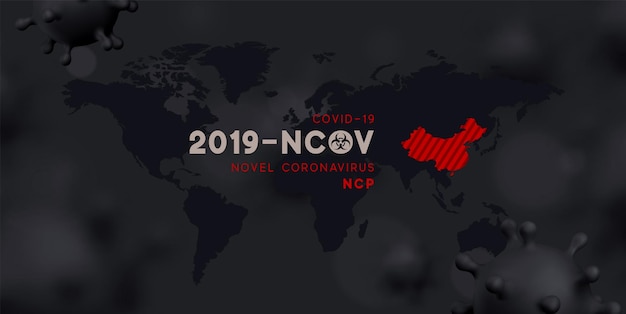 Vector novel coronavirus (2019-ncov). china pathogen respiratory coronavirus 2019-ncov originating in wuhan, asia-china map infographics. virus covid 19-ncp. ncov denoted is single-stranded rna virus.