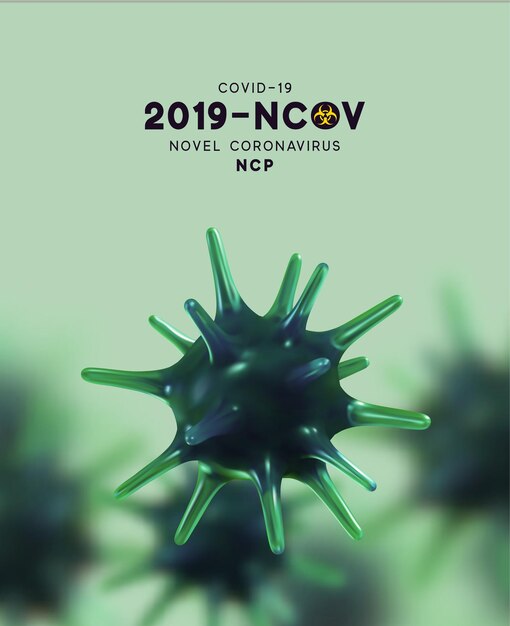 벡터 신종 코로나바이러스(2019-ncov). 바이러스 covid 19-ncp. 코로나바이러스 ncov는 단일 가닥 rna 바이러스로 표시됩니다. 현실적인 3d 바이러스 세포가 있는 배경. 바이러스성 박테리아. 벡터 일러스트 레이 션.