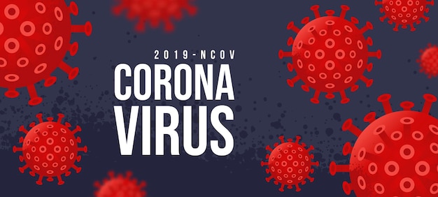 Nuovo coronavirus 2019-ncov. virus covid 19-ncp. il ncov del coronavirus indicato è virus a rna a filamento singolo. sfondo con cellule virali gialle 3d realistiche. banner orizzontale, poster, intestazione per sito web