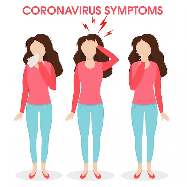 Novel Coronavirus COVID-19 medical infection.Virus infographic symptoms covid19 molecule on red. Dangerous asian ncov corona virus pandemic risk background design.