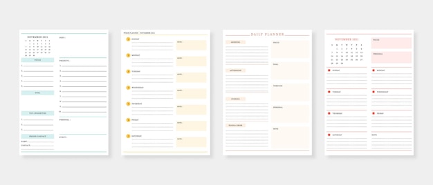 ベクトル 2021年11月プランナーモダンプランナーテンプレートセットプランナーとやることリストのセット