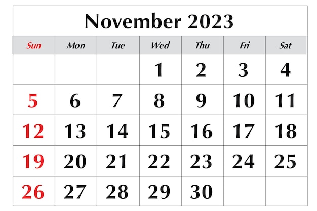2023년 11월 달력 비즈니스 이벤트를 위한 월간 계획  ⁇ 터 일러스트레이션