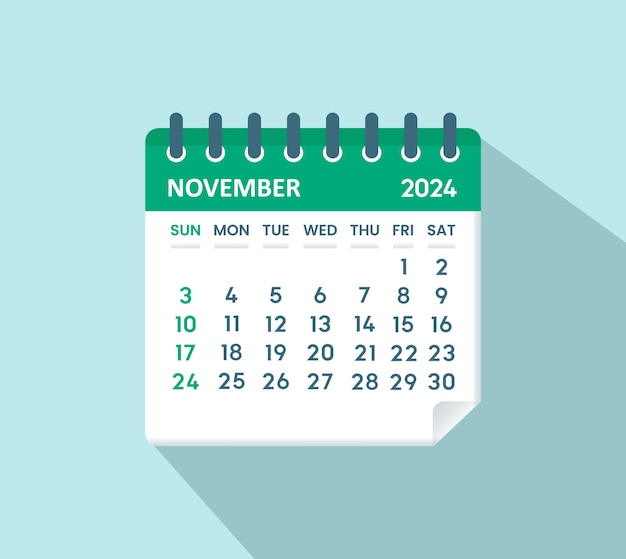 Calendario di novembre 2024 calendario foglia 2024 in stile piatto