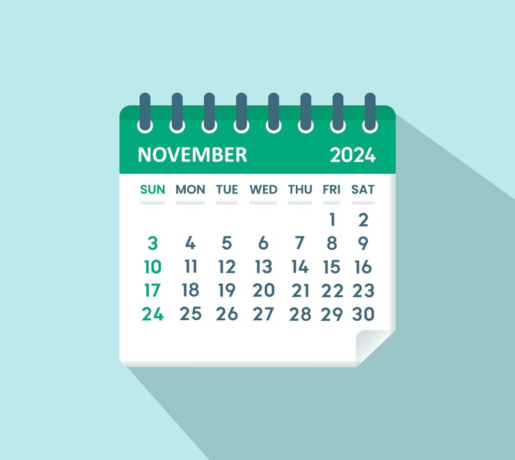 Premium Vector November 2024 Calendar Leaf Calendar 2024 in flat style