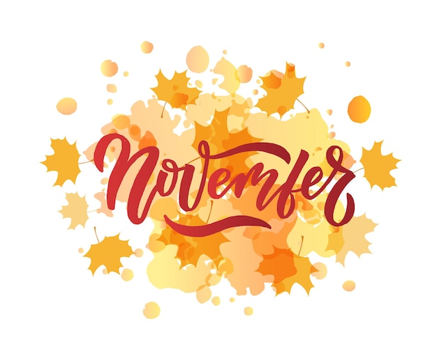 November belettering typografie Moderne november kalligrafie Vector illustratie getextureerde achtergrond