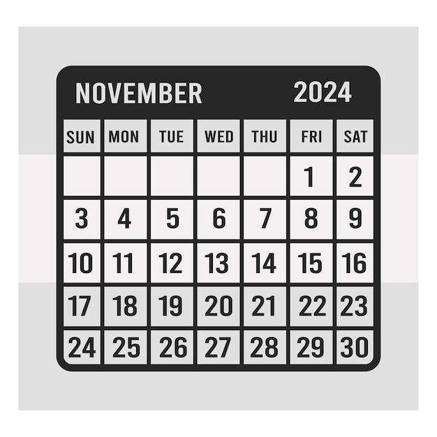 Вектор Ноябрь календарь 2024 календарь svg месячный календарь векторные файлы eps cut