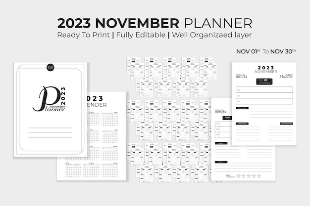 Vector november daily planner 2023