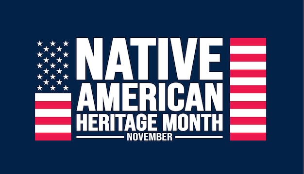 November is de kleurrijke achtergrondsjabloon van de Native American Heritage Month met de vlag van de VS