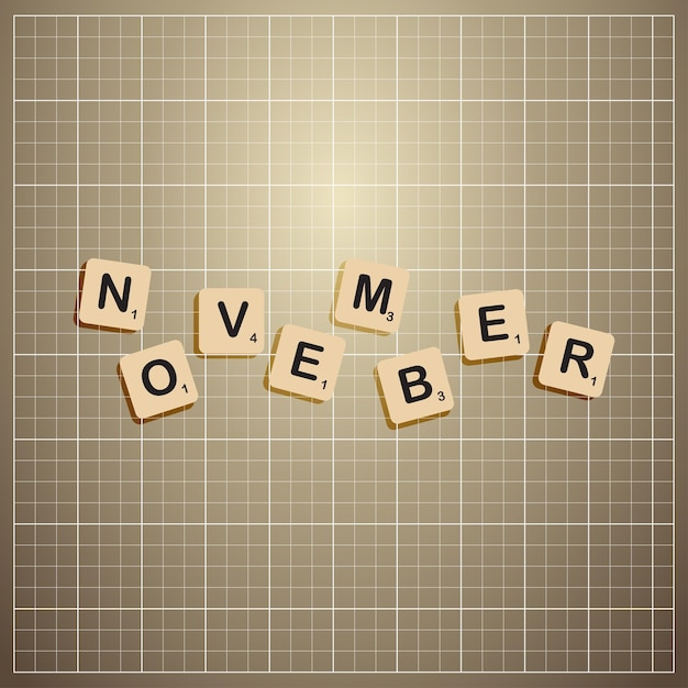 Vector november month cut out letters stick on information board