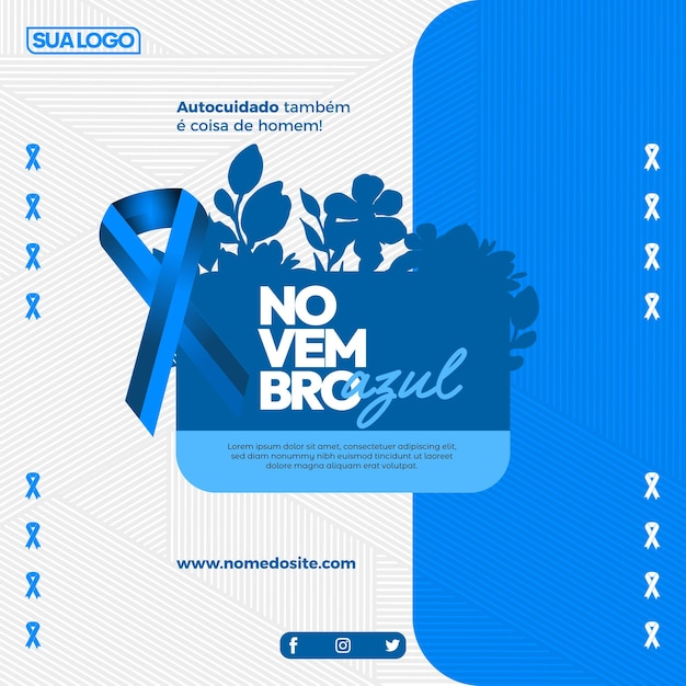 Vector novembro azul text flyer background with a blue ribbon