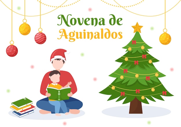 Novena de aguinaldos vakantietraditie in colombia voor gezinnen met kerstmis in vlakke afbeelding