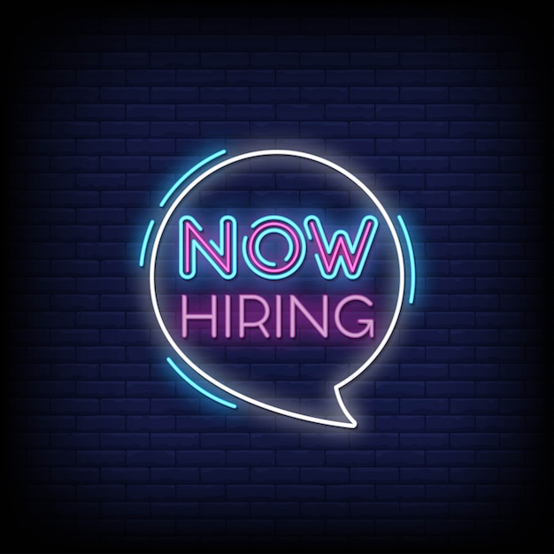 Now hiring neon signs style text