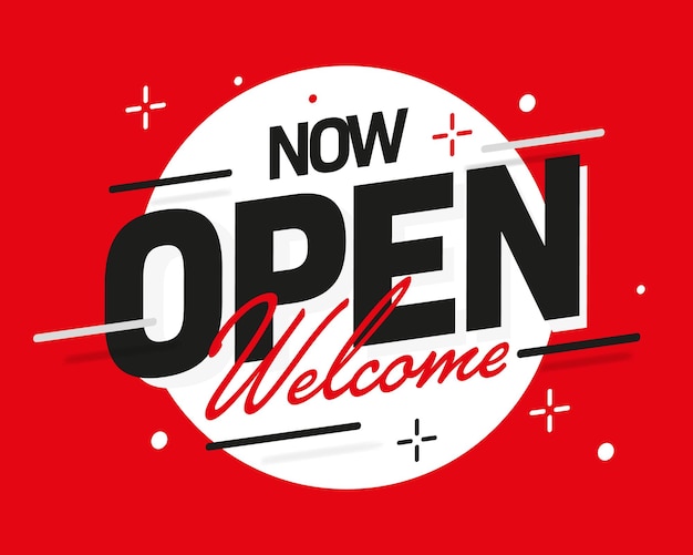 now open invitation announcement red banner