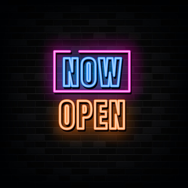 Vector now open neon signs vector design template