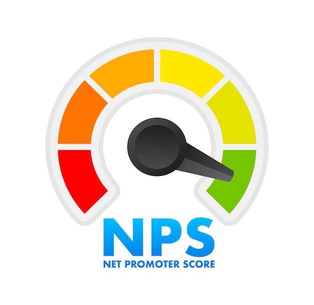 Scala di misurazione del misuratore di livello nps punteggio del promotore netto indicatore del tachimetro di livello ill. stock vettoriale