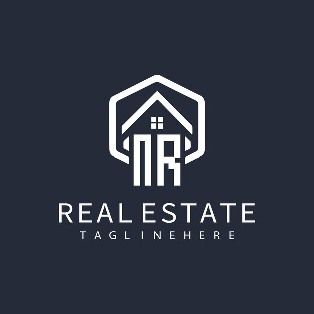 Vector nr initial monogram logo for real estate with home shape creative design