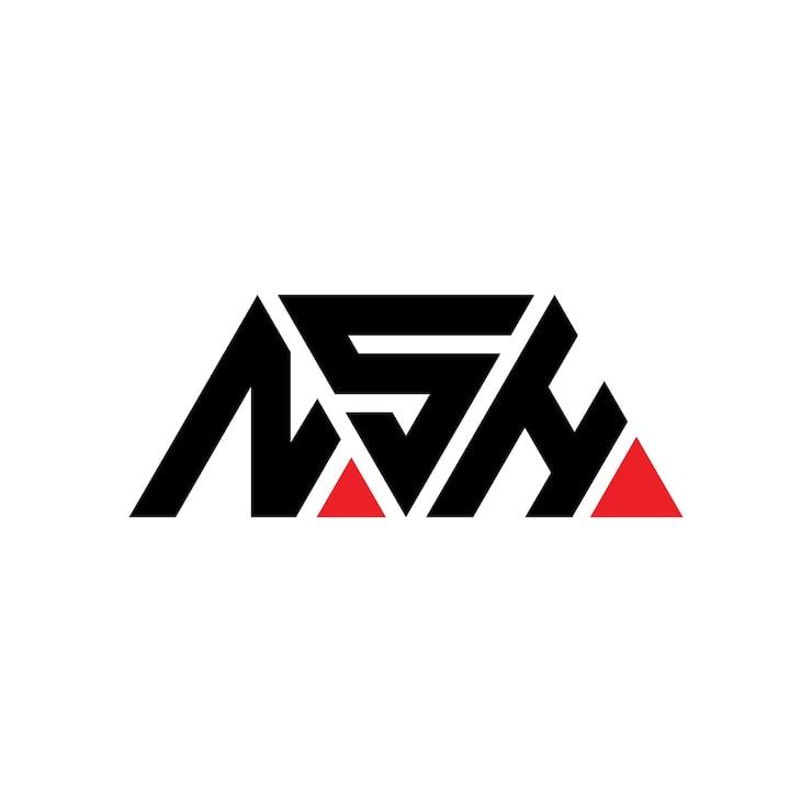 Vector nsh 三角形字母标志设计与三角形 nsh三角形标志设计单字符 nsh 三边形矢量标志模板与红色 nsh三边形标志 简单优雅和豪华 nsh 标志