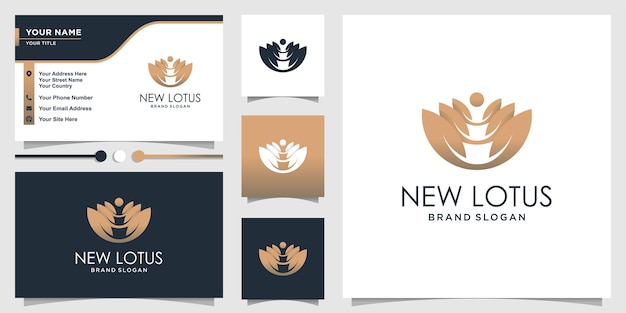 Nu lotus-logo met moderne verloopstijl en sjabloon voor visitekaartjes