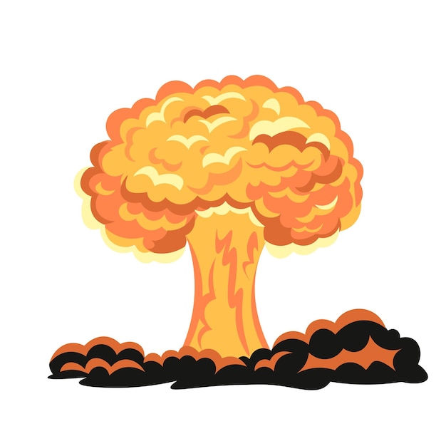 Nucleaire explosie atoombommushroom cloud cartoon stijl illustratie