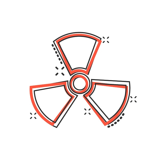 Nucleaire straling icoon in komische stijl radioactiviteit cartoon vector illustratie op witte geïsoleerde achtergrond giftige splash effect teken bedrijfsconcept