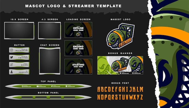 Vector nuclear bomb-mascottelogo en twitch-overlaysjabloon premium vector