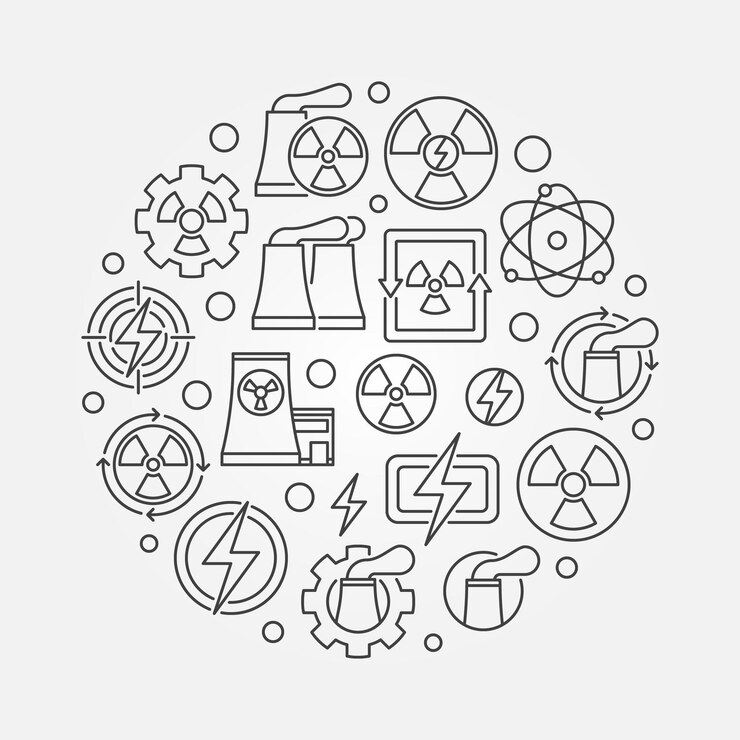 Vector nuclear energy round concept illustration - vector banner