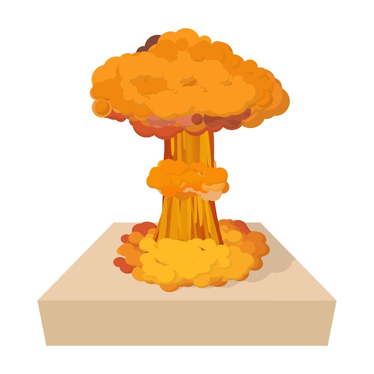 Vector nuclear explosion icon in cartoon style on a white background
