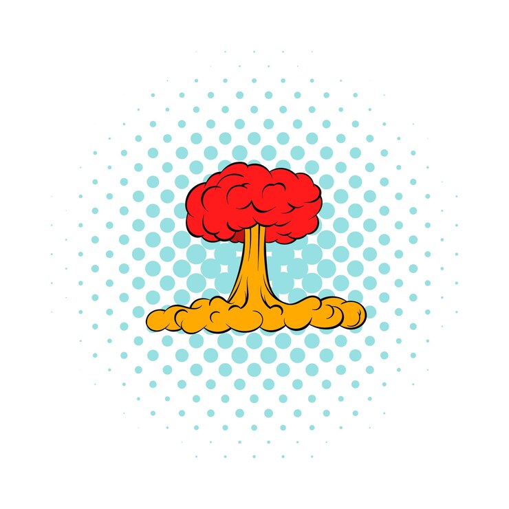 Vector nuclear explosion icon in comics style on a white background