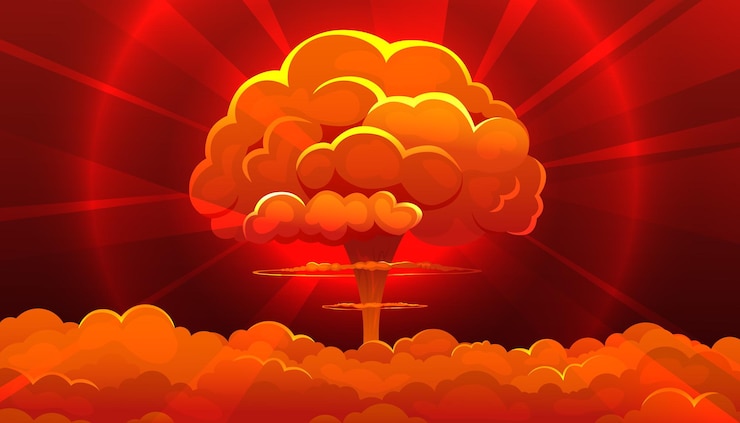 Vector nuclear explosion symbol of nuclear war end of world atomic bomb blast isolated on dark background