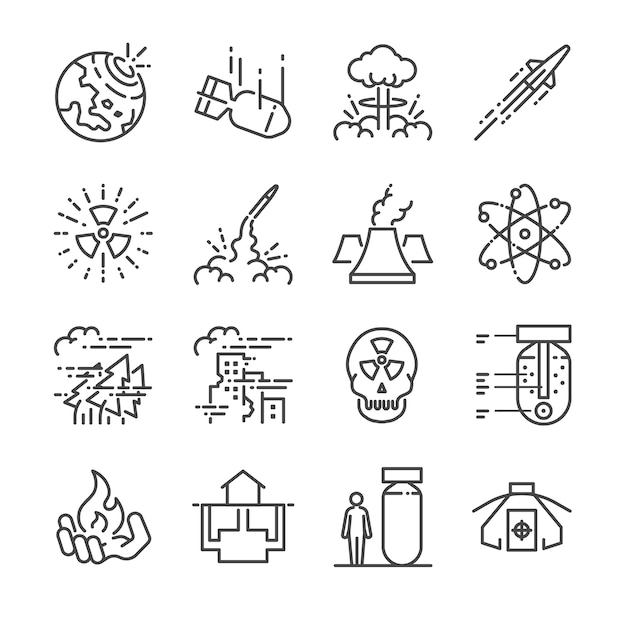 Nuclear line icon set.