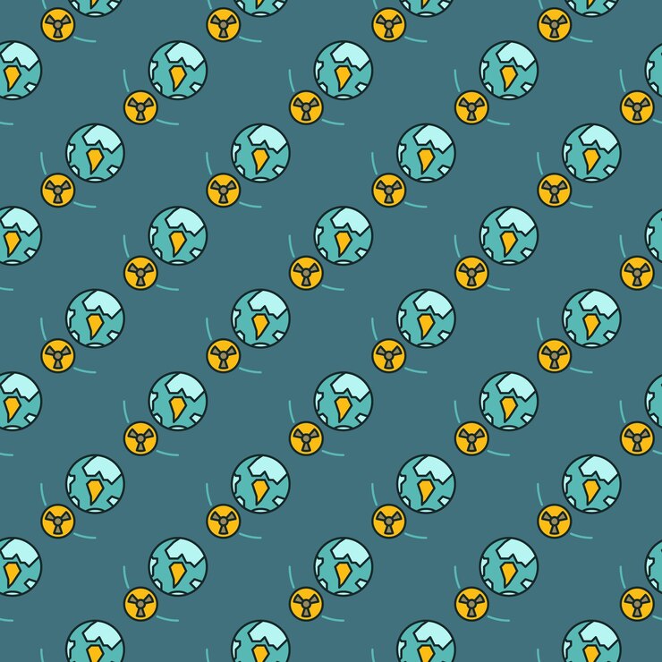 Vector nuclear orbital bomb in space and earth vector colored seamless pattern