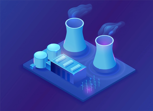 Vector nuclear power plant isometric 3d illustration