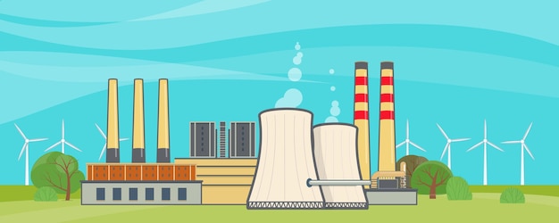 Nuclear power plant. Vector illustration in flat style