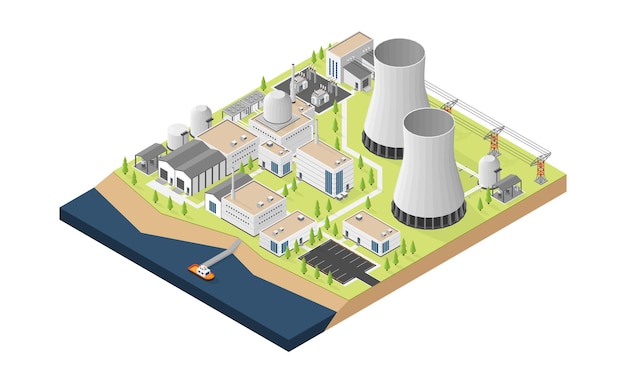 Vector nuclear power plant with isometric graphic
