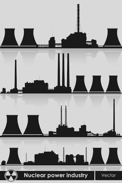 Vector nuclear power plants silhouette illustration