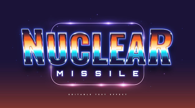 Nuclear text in colorful retro style and neon effect. editable text style effect