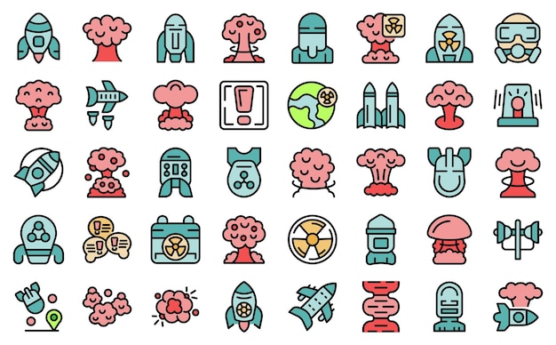 Nuclear weapon icons set vector flat