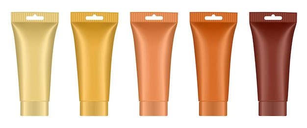Nude beige tubes with hanging holes 3d mockup Shades of natural beige color