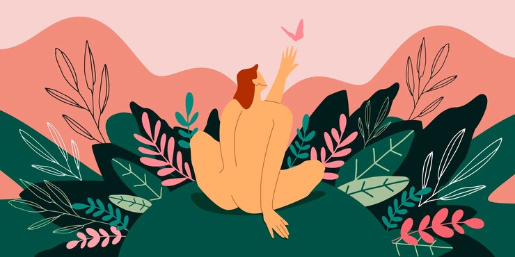 Vector nude young girl in nature