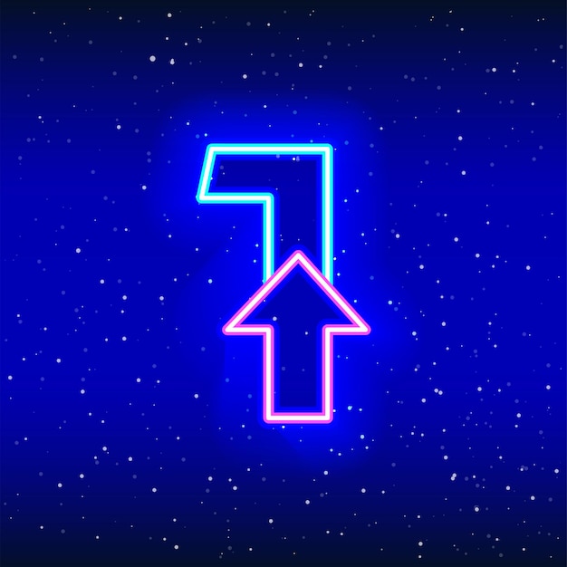 Number 1 and arrow sign in neon blue and pink color Arrowed numeral one of space stars