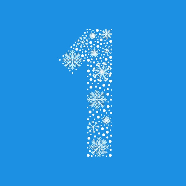 Number 1 made from white snowflakes christmas snow design element