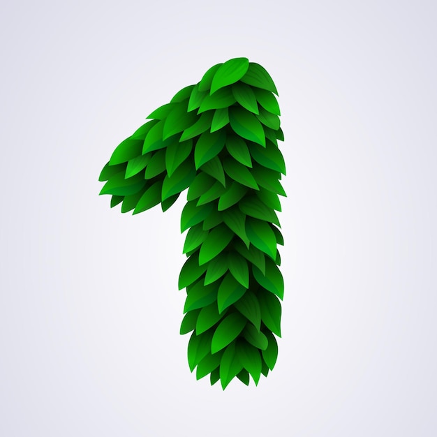 Number 1 made of green leaves