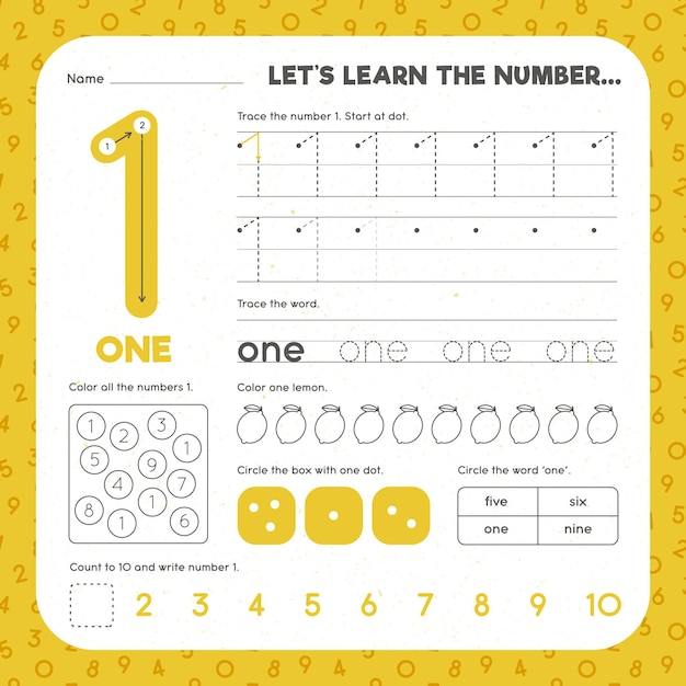 Vector number 1 worksheet template