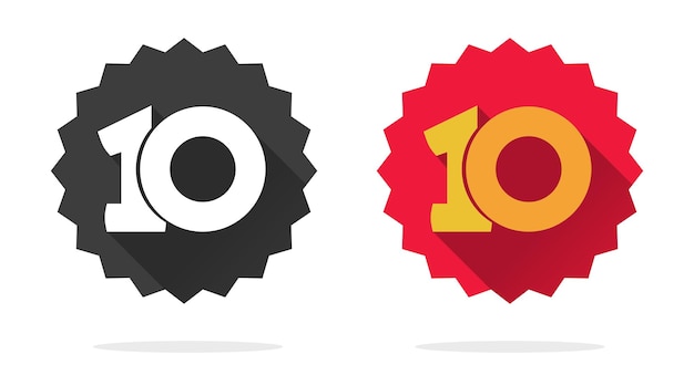 Number 10 red black yellow logo tag badge and label graphic set flat cartoon modern rosette star