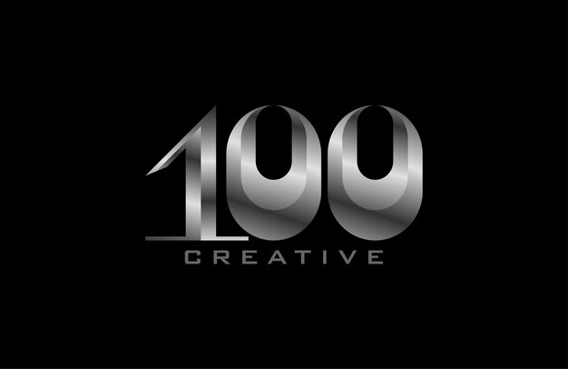 Numero 100 logo moderno numero 100 in stile acciaio argento utilizzabile per loghi anniversario e aziendali