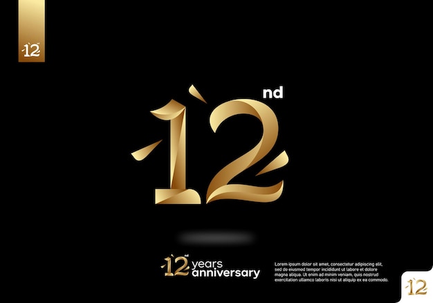 Vector number 12 gold logo icon design, 12nd birthday logo number, 12nd anniversary.